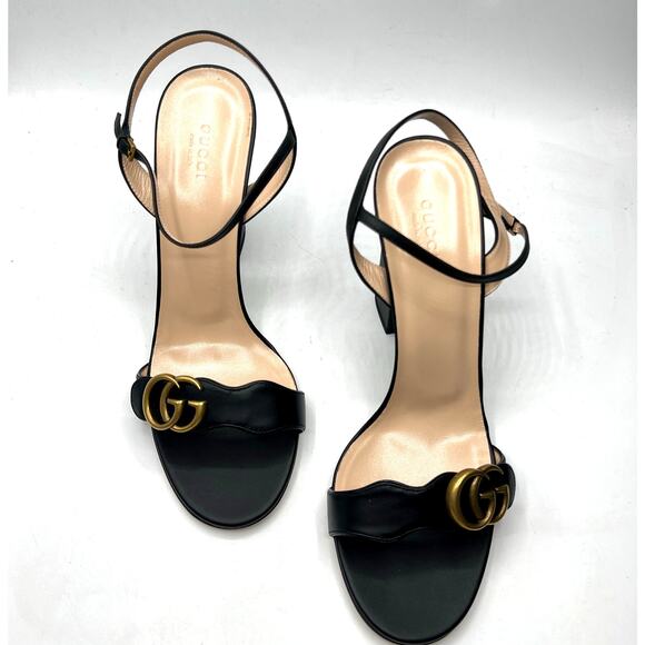 Gucci Marmont GG Platform Sandals Size 42 US 12 Black Leather Logo Block Heel - Picture 2 of 14